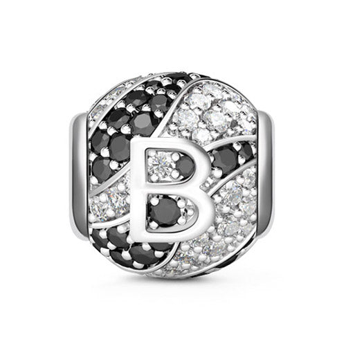 Gnoce “Letter B with Special Meaning for Special Person ”Made of 925 Sterling Silver Black & Clear  CZ Letter B Charm_1