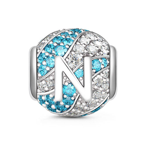 Gnoce “Letter N with Special Meaning for Special Person ”Made of 925 Sterling Silver Aquamarine & Clear  CZ Letter N Charm_1