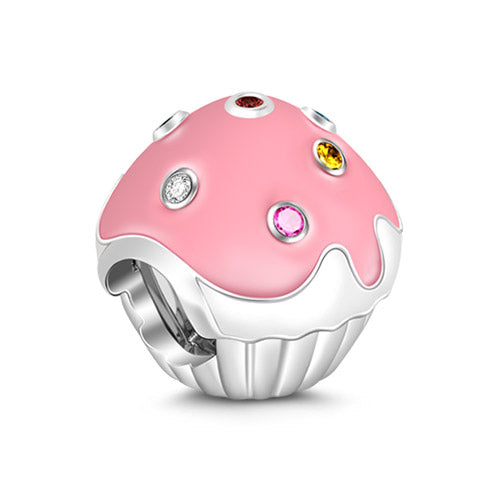 Gnoce "Live A Life Just Like Sweet Cupcakes" Lovely Cupcake with Colorful Stones 925 Sterling Silver Charm Bead_2