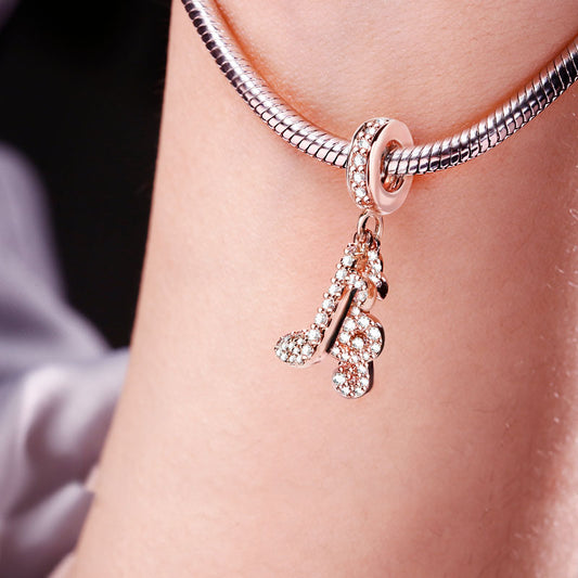 Gnoce "Music Lover" 2 Musical Note Set Pendant 925 Sterling Silver 18k Rose Gold Plated_3