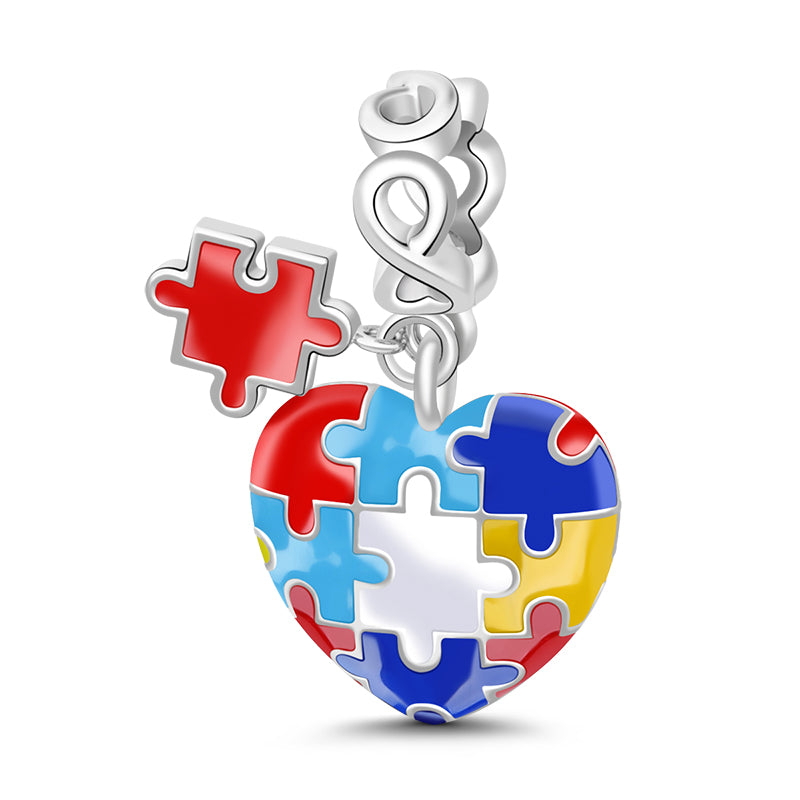 Gnoce "Autism Awareness" 925 Sterling Silver Colored Enamel Puzzle Piece Heart Infinity Pendant For Bracelet For Necklace_2