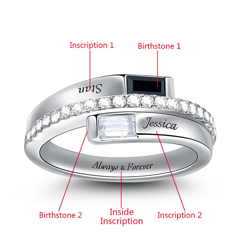 Gnoce "Anyone But You" Double Baguette Bypass Ring With Birthstone_2