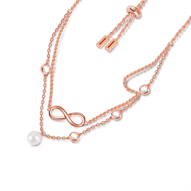 Gnoce "Love Anklet Lock "  18K Rose Gold Plated Pearl Infinity Anklet Inlaid with CZ Stones_2
