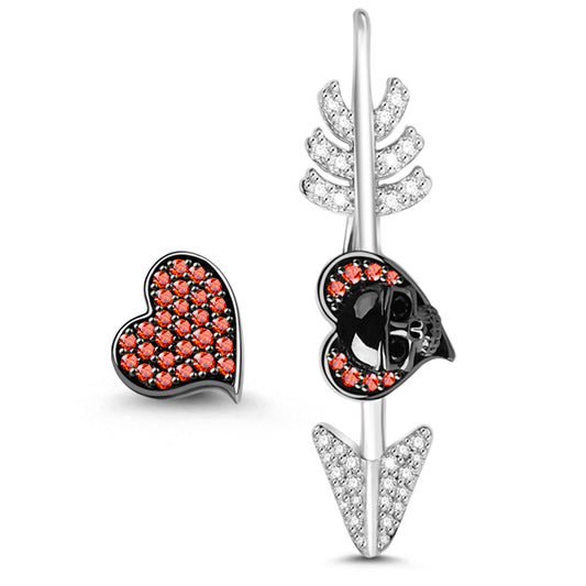 Gnoce "First Meet You" Skull with Arrow Sterling Silver Earring inlaid with CZ Stones_1
