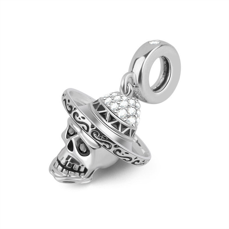 Gnoce Mexican Style Zirconia Skull Charm  Platinum-plated Silver Blend_2