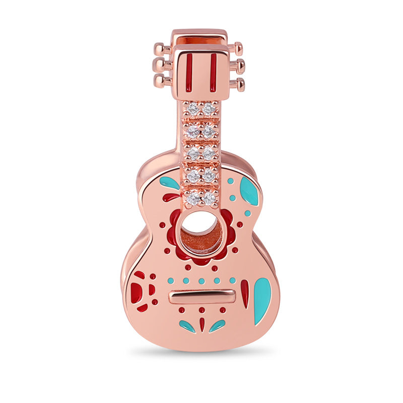 Mexican Guitar Charm Bead Rose Gold Plated S925 Silver_1
