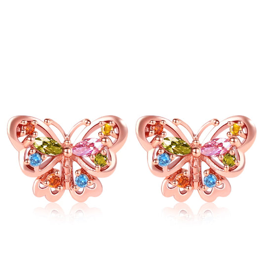 Butterfly Stud Earrings 18k Rose Gold Plated 925 Sterling Silver_1