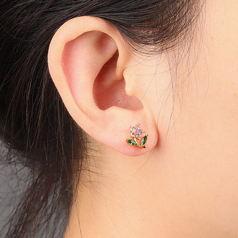 Gnoce Wildflower Gold Plated Stud Earrings_3