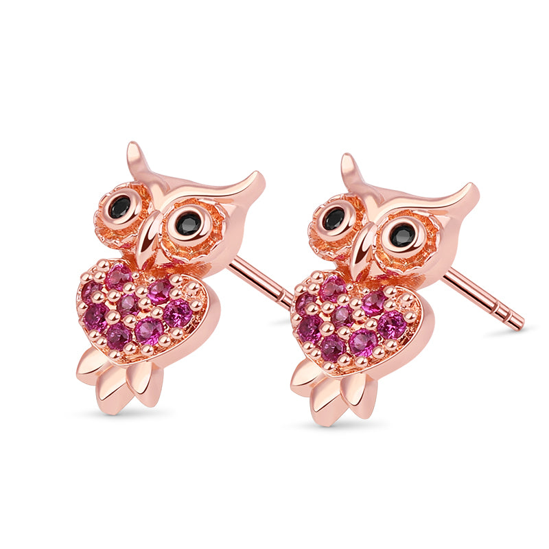 Owl Stud Earring Rose Gold Plated 925 Sterling Silver_1