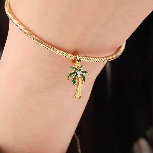 Coconut Tree Pendant Dangle Charm Sterling Silver 18k Gold Plated_3