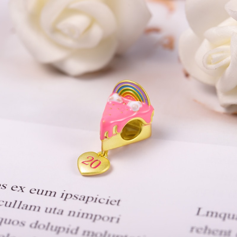 Rainbow Cake Personalized Number Charm Bead Sterling Silver 18k Gold Plated_2
