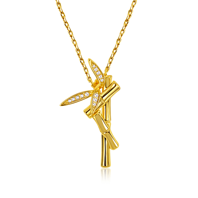 Bamboo Necklace Sterling Silver 18k Gold Plated with Stones_1