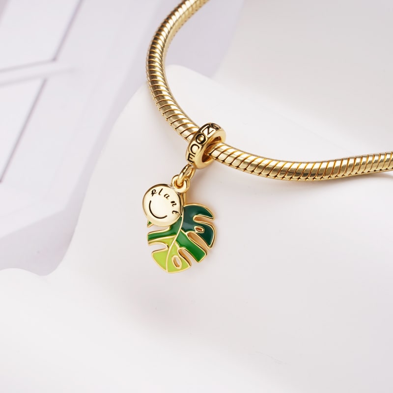 Monstera Deliciosa Liebm Pendant Dangle Charm Sterling Silver 18K Gold Plated_2