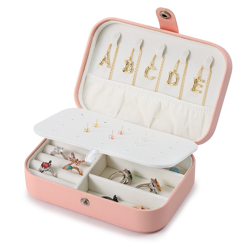 Portable Double-layer Jewelry Storage Box Earrings Rings Necklace Charm Display Box_4