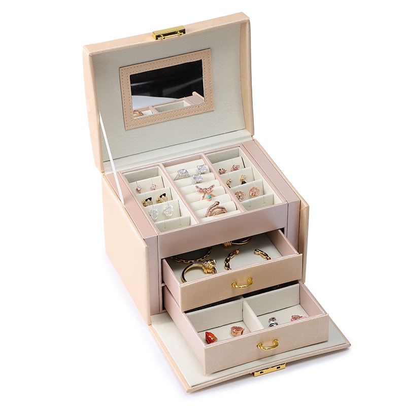 Luxury Three-layer Drawer Jewelry Box Earring Ring Necklace Bracelet Charm Storage Gift Casket_3