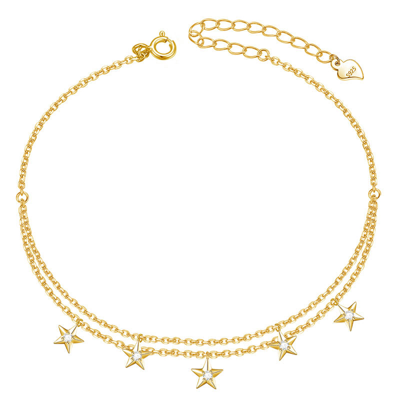 Star Double Chain Anklet 18K Gold Plated 925 Sterling Silver_1