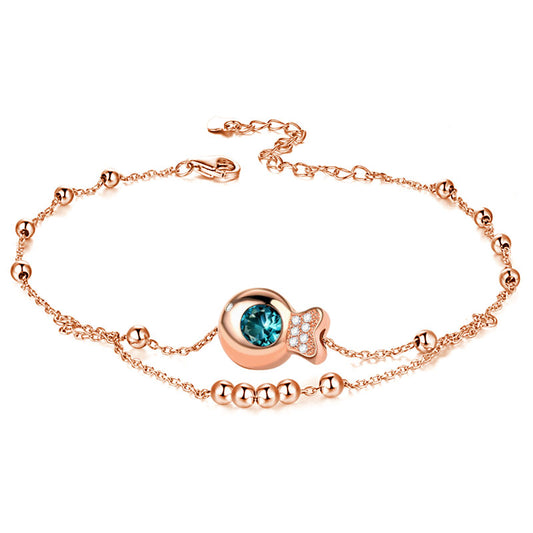 Bubble Fish Anklet Rose Gold Plated 925 Sterling Silver_1