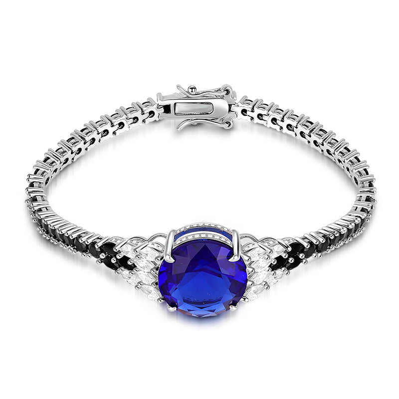 Gorgeous Tennis Bracelet Adorned Round Lab-created Sapphire S925 Silver_2