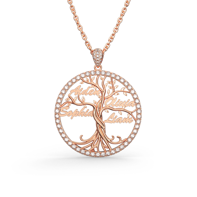 Custom Halo Tree of Life Multi-name Necklace Sterling silver_1