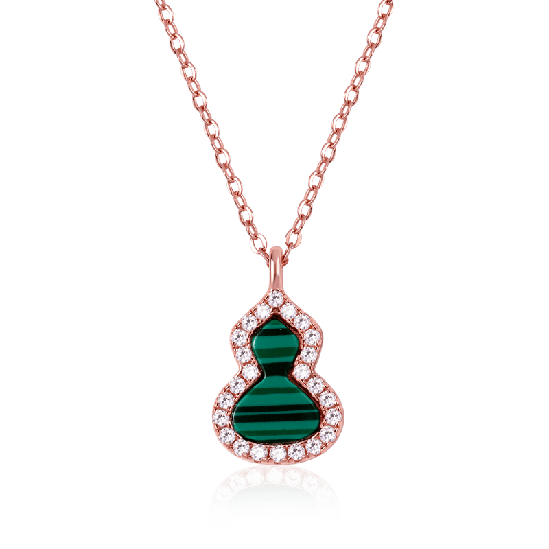 Malachite Gourd Necklace Sterling silver (18K Rose Gold Plated) Inlaid with Malachite and Stones_2