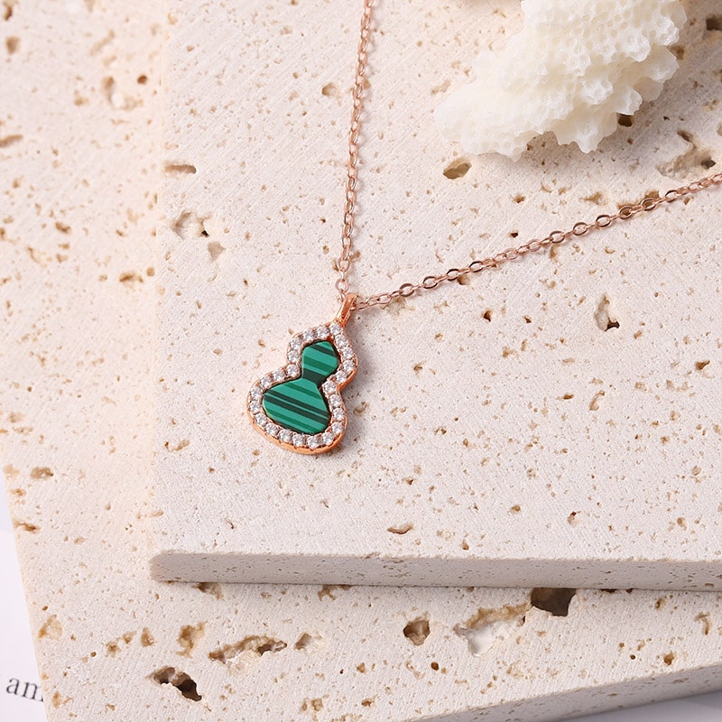 Malachite Gourd Necklace Sterling silver (18K Rose Gold Plated) Inlaid with Malachite and Stones_4