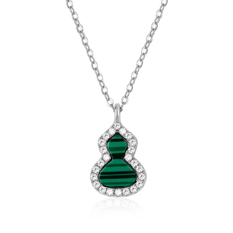 Malachite Gourd Necklace Sterling silver (18K Rose Gold Plated) Inlaid with Malachite and Stones_1