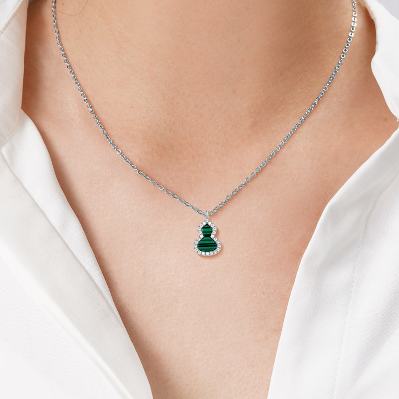 Malachite Gourd Necklace Sterling silver (18K Rose Gold Plated) Inlaid with Malachite and Stones_5