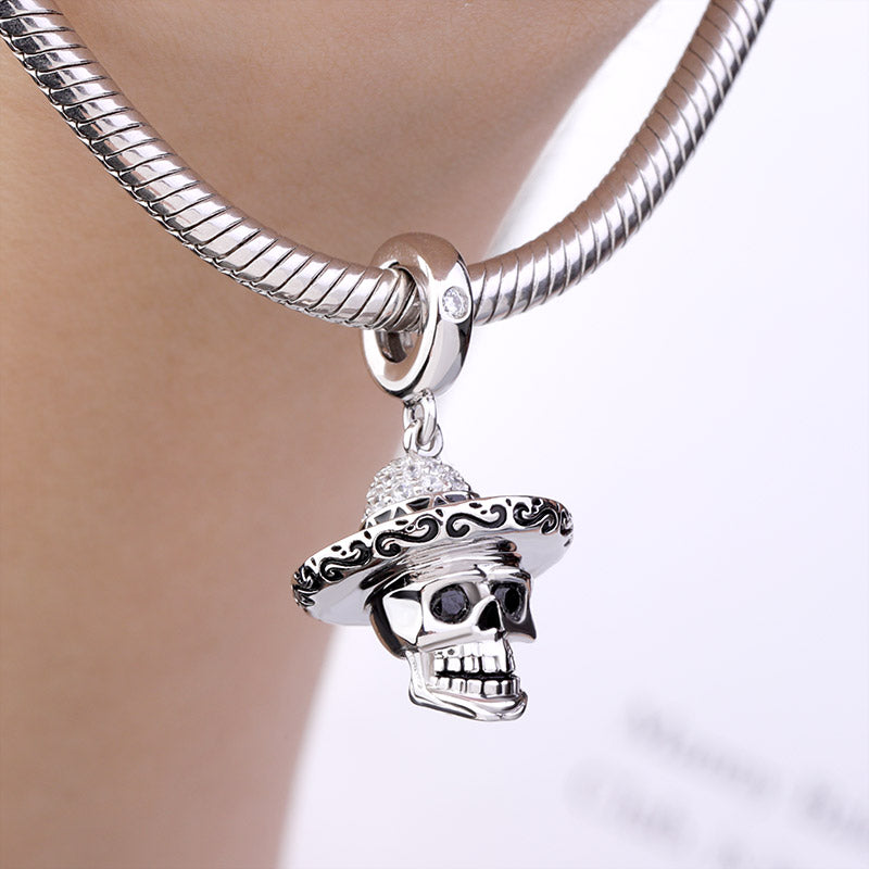 Gnoce Mexican Style Zirconia Skull Charm  Platinum-plated Silver Blend_3