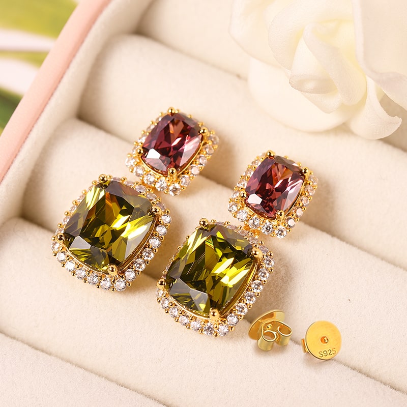 Radiant Cut Sapphire Drop Earrings with Gold Plated Sterling Silver_2