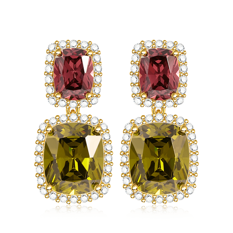 Radiant Cut Sapphire Drop Earrings with Gold Plated Sterling Silver_1