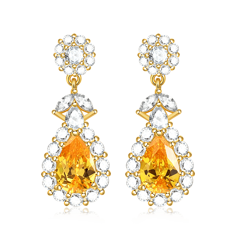 Noble Yellow Dangle Earrings with Gold Plated Sterling Silver_1