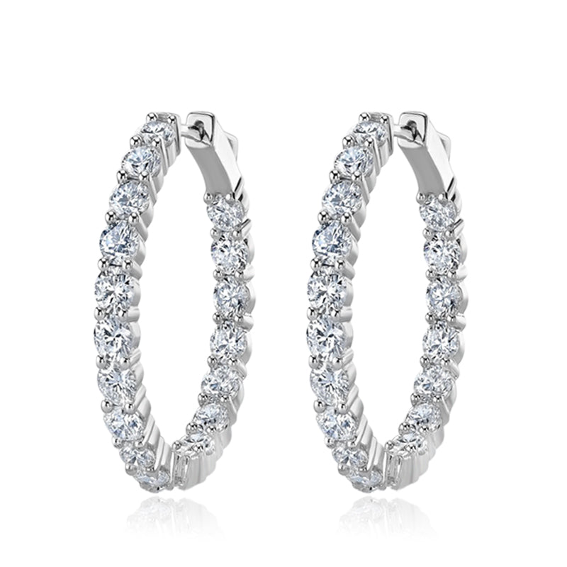 Classic Round Cut Diamond Hoop With Sterling Silver_1