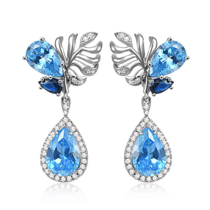 Azure Sea Diamond Dangle Earrings with Sterling Silver_1