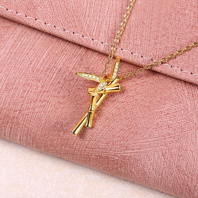 Bamboo Necklace Sterling Silver 18k Gold Plated with Stones_3